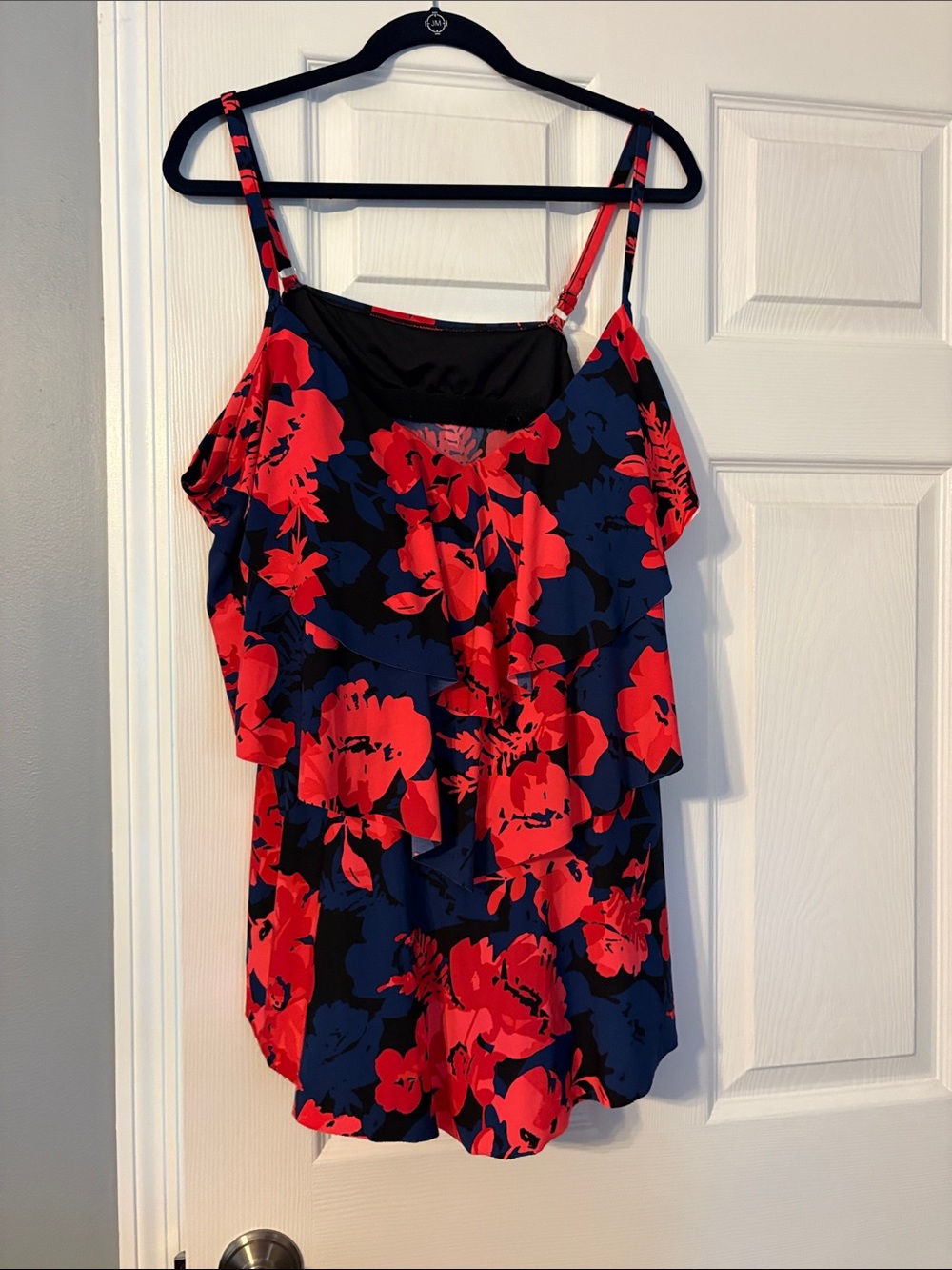 Aqua Green Red and Navy Floral swim top- 26W